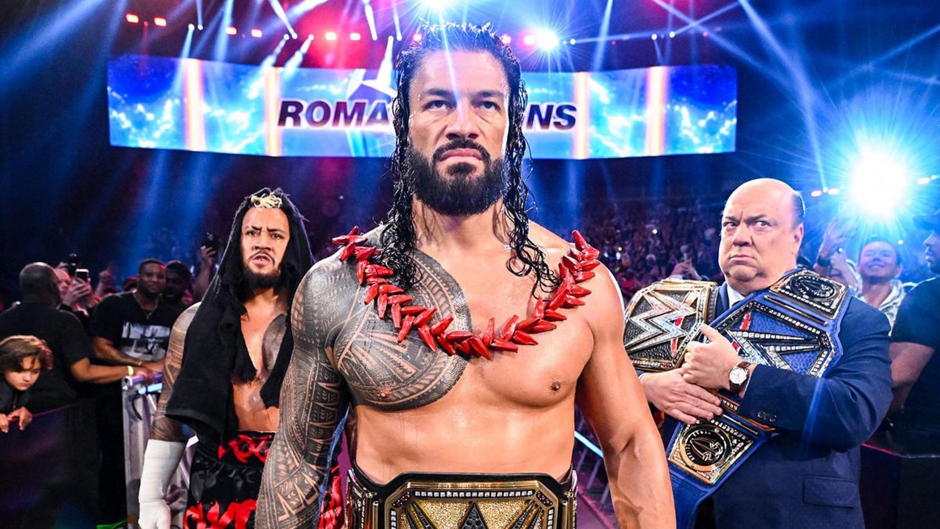 Roman Reigns, Solo Sikoa, &amp; Paul Heyman at WWE Money in the Bank 2023!