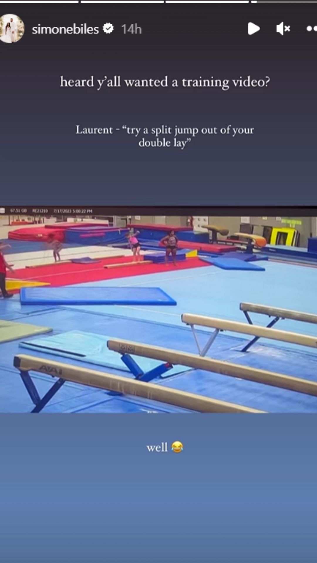 Simone Biles shares her training video (Image via Instagram/simonebiles)