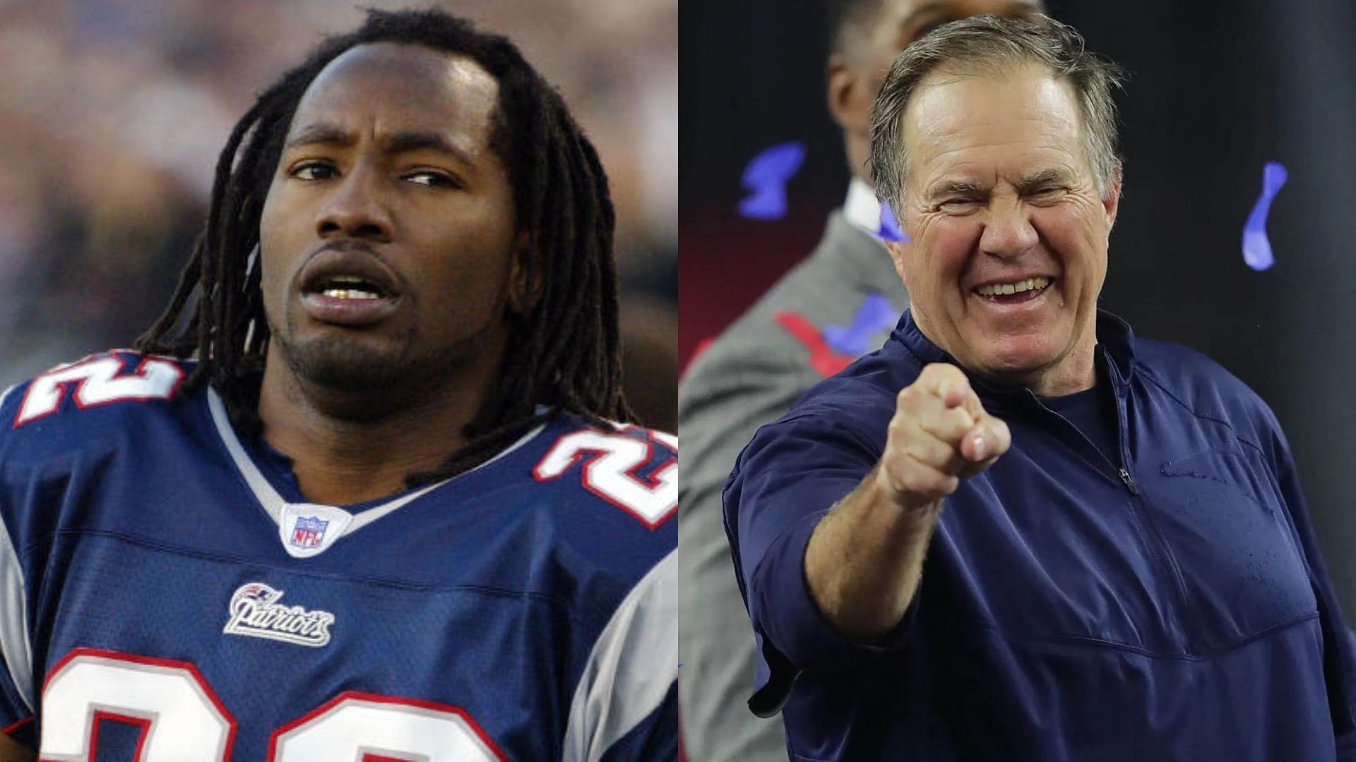 Former Patriots CB Asante Samuel (R) on reported beef with former HC Bill Belichick (L)