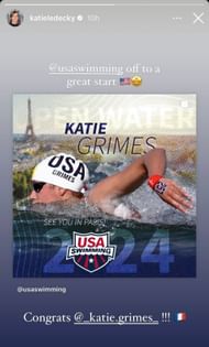 Screenshot of Katie Ledecky's Instagram story (Image via Instagram/katieledecky)