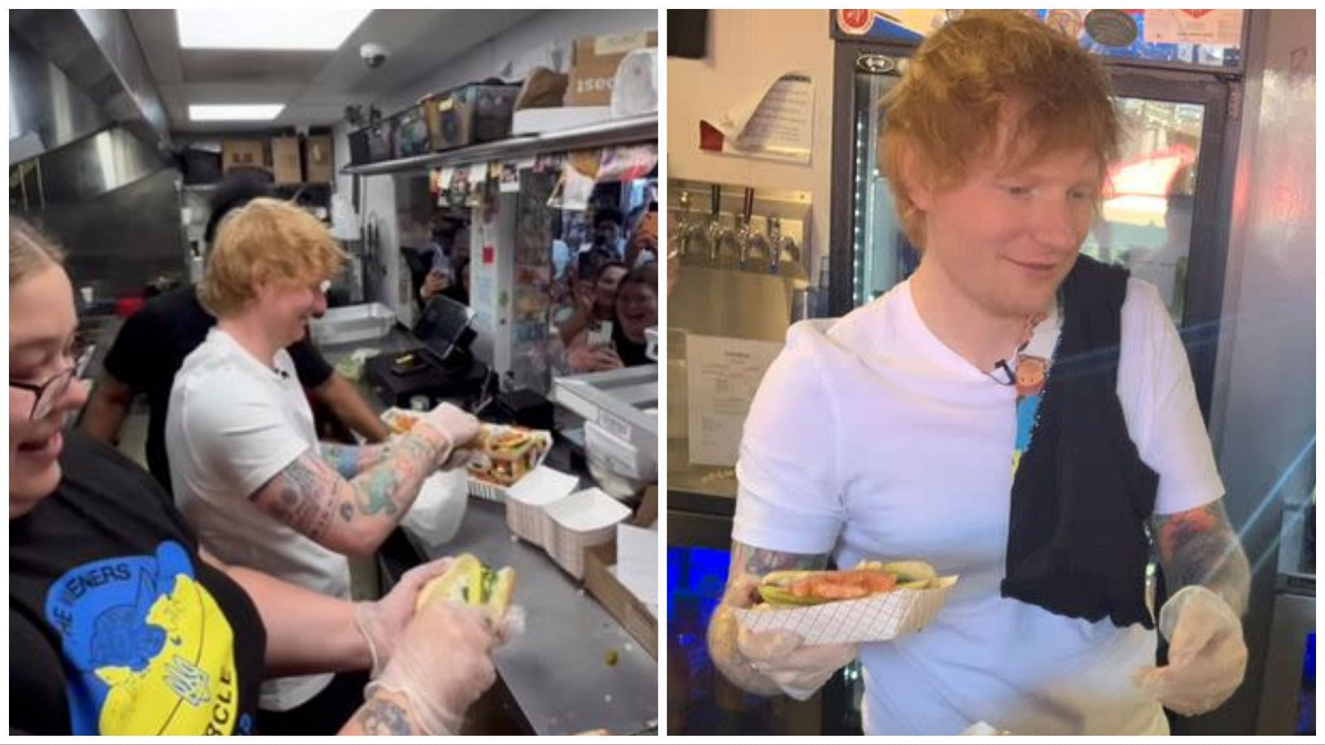 Ed Sheeran served hot dogs prior to his concert (Image via Instagram/@teddysphotos)