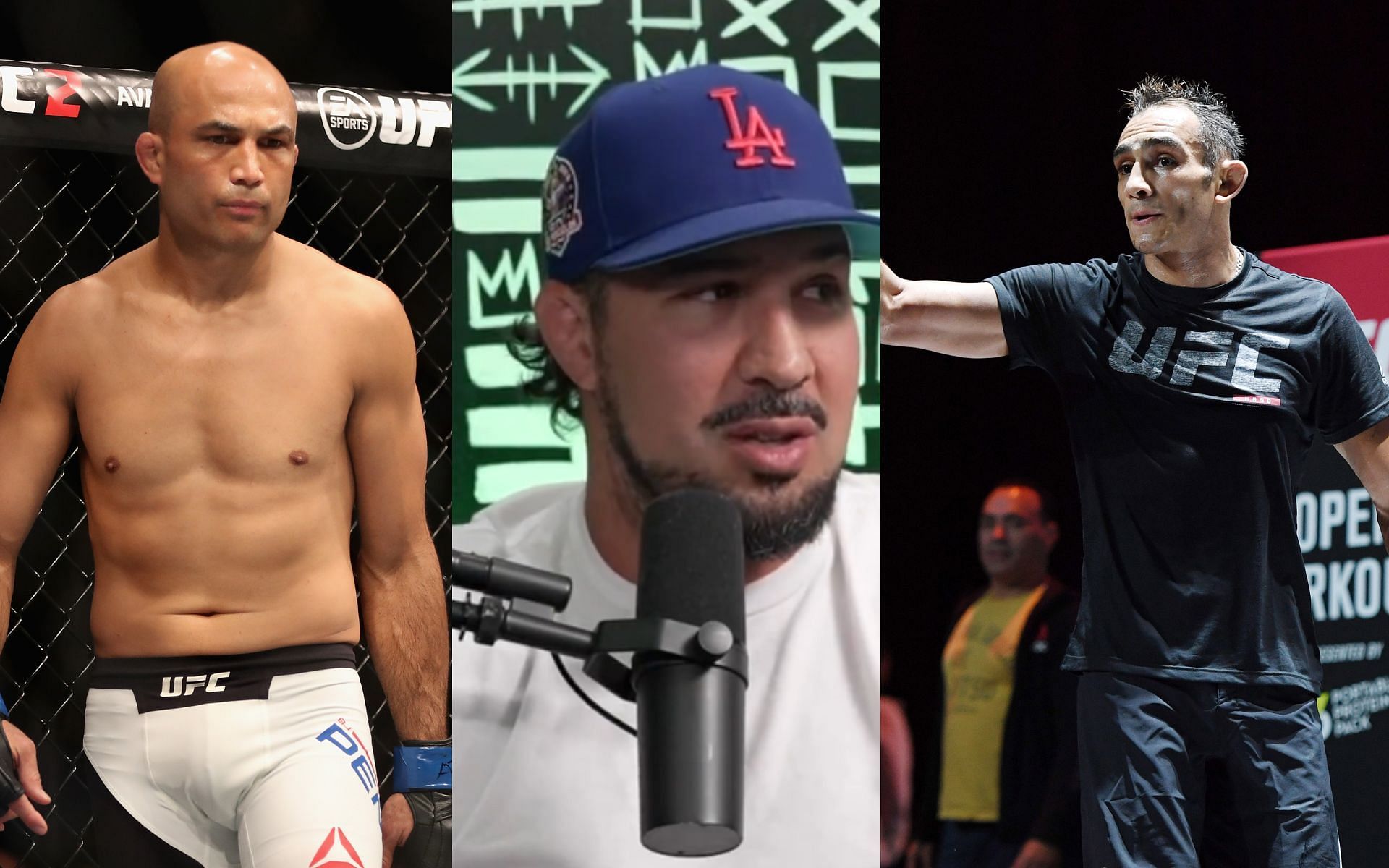 B.J. Penn (left), Brendan Schaub (center), and Tony Ferguson (right) (Image credits Getty Images and @brendanschaub on Instagram)