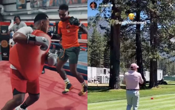 Jermell Charlo trains like a beast while Canelo Alvarez plays celebrity golf ahead of September clash [VIDEOS]