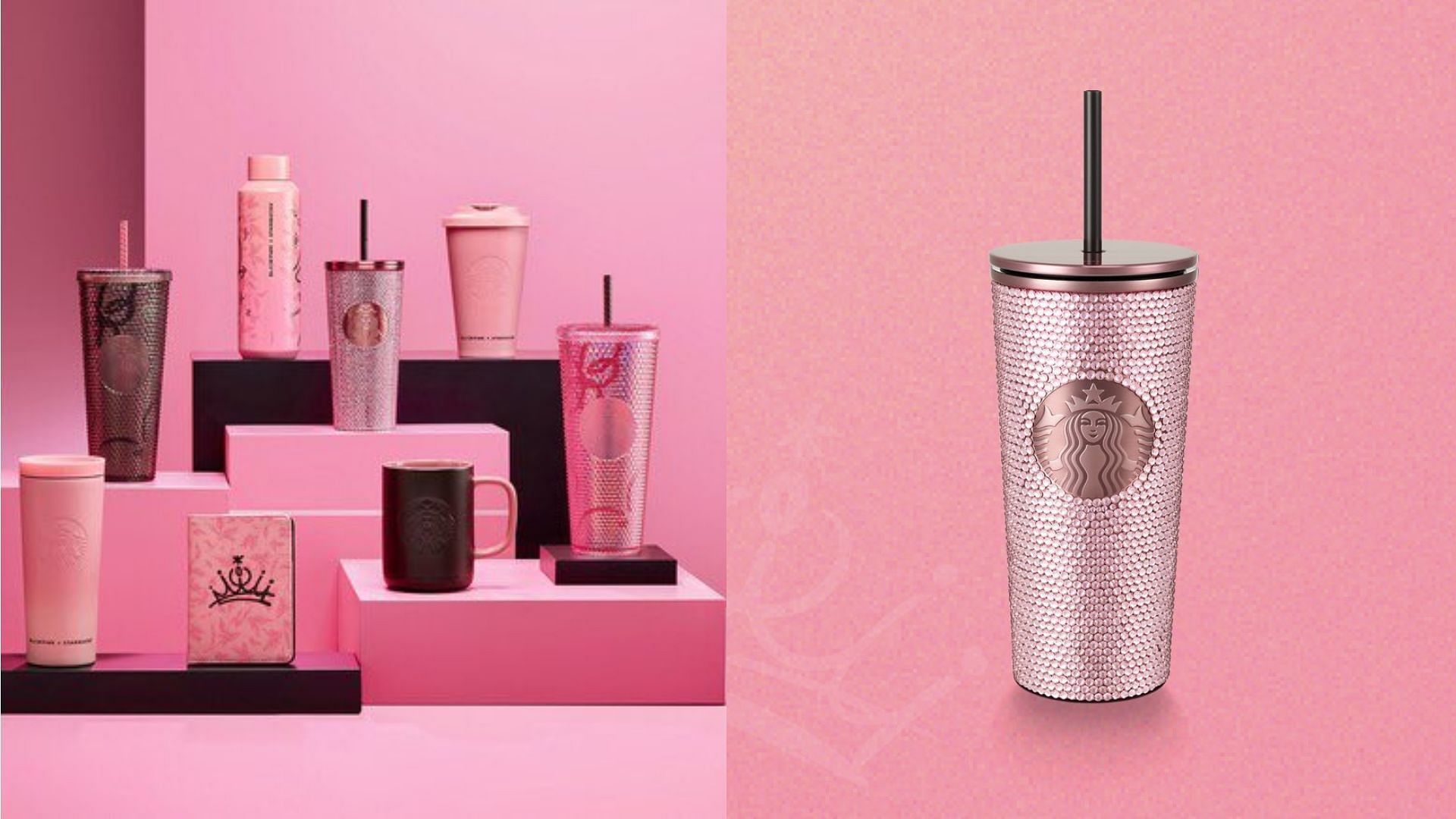 Starbucks Reusable Cold Cup Tumbler with Dark Pink Rose Crystals