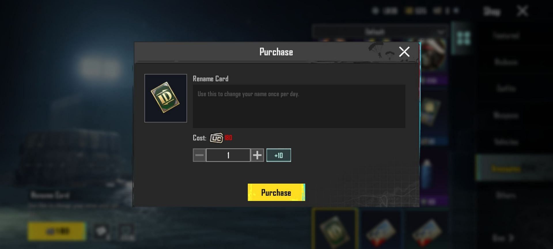 Purchase the Rename Card by going to the in-game shop (Image via Krafton)