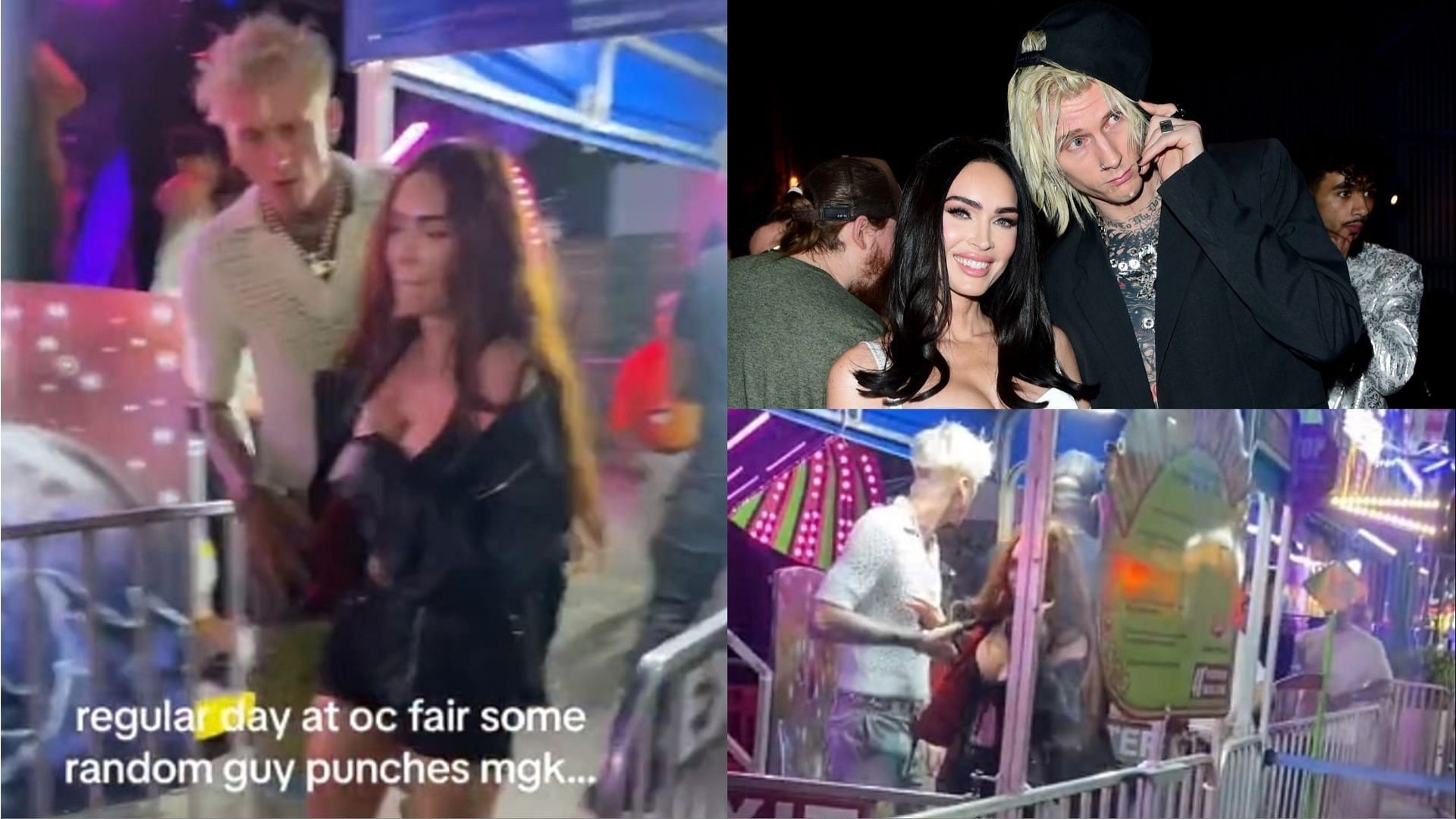 Machine Gun Kelly and Megan Fox almost got injured during an altercation with a stranger at Orange County Fair. (Images via TikTok and Getty Images)