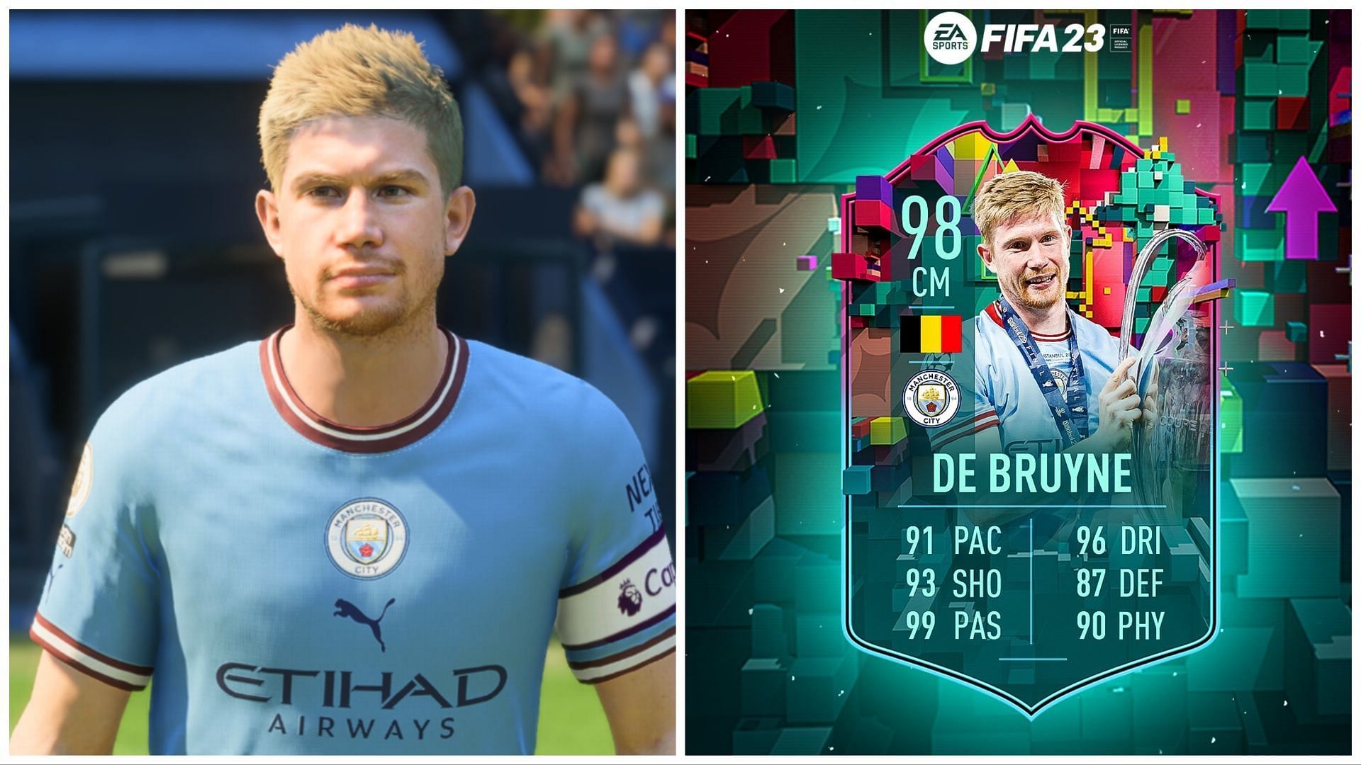 Level Up De Bruyne has been leaked (Image via EA Sports and Twitter/FUT Sheriff)