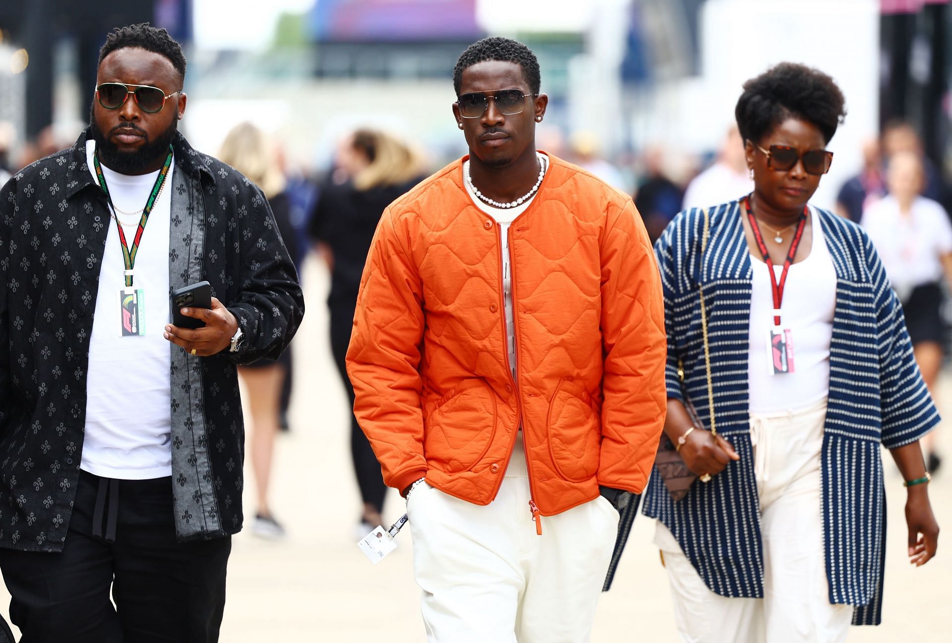 Damson Idris walking down the Formula 1 paddock during the 2023 British Grand Prix (Photo by Mark Thompson/Getty Images)