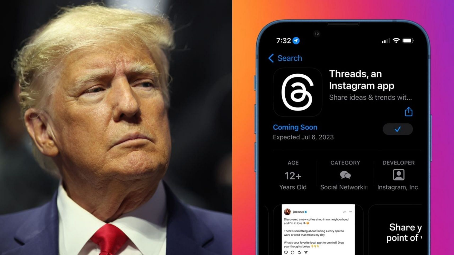 Does Donald J. Trump, former POTUS, have an official Instagram Threads account? (Image via Instagram/ @realdonaldtrump)