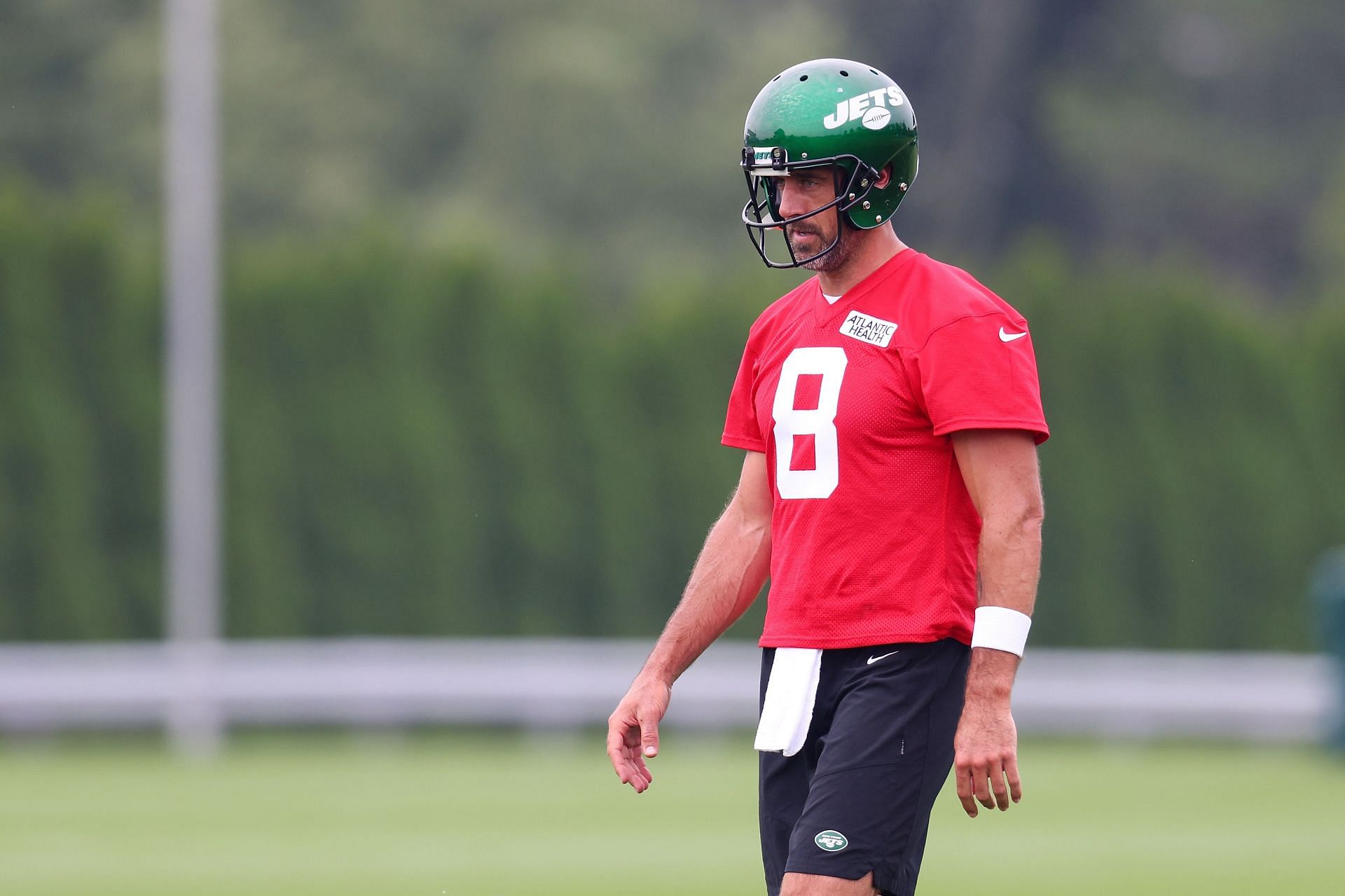 Aaron Rodgers at New York Jets Training Camp