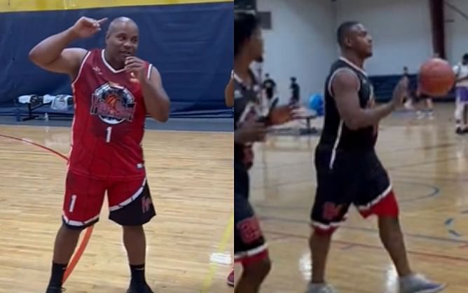 Daniel Cormier introduces himself as Michael Jordan as he kicks off UFC stars basketball game