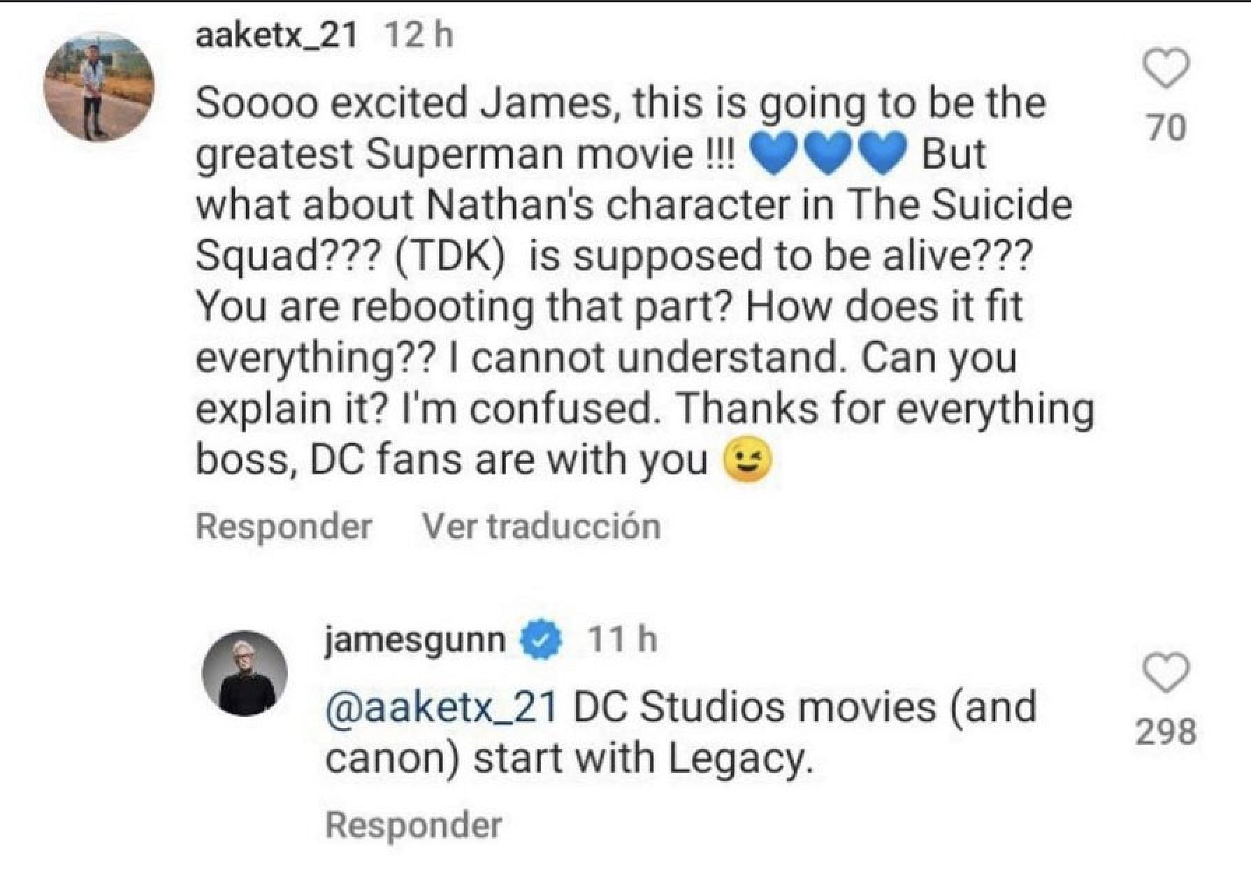 James Gunn, co-head of DC Studios, addresses fan inquiries about the DCU canon on Instagram (Image via James Gunn&#039;s Instagram)