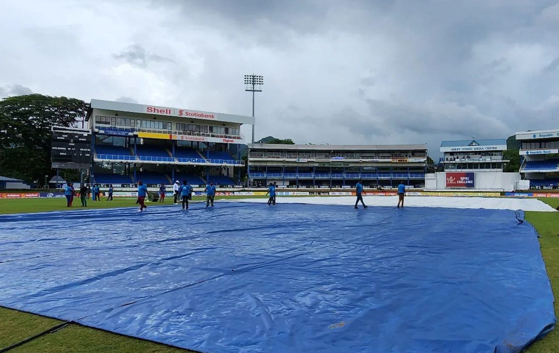 Day 5 of the 2nd Test was washed out in Port of Spain. (Pic: Twitter)