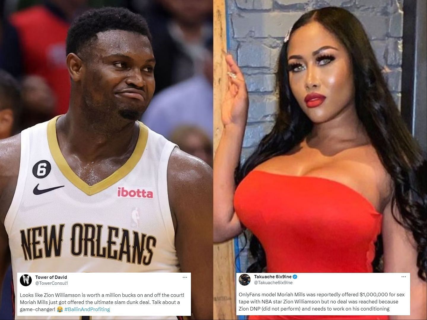 Zion Williamson of the New Orleans Pelicans and Moriah Mills.
