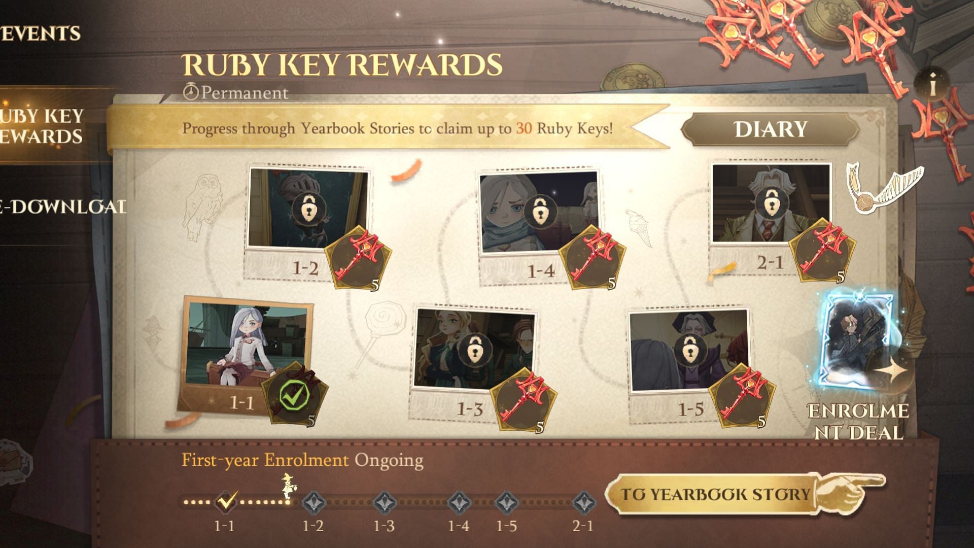 Ruby Keys can be obtained by completing Yearbook stories (Image via Harry Potter Magic Awakened)