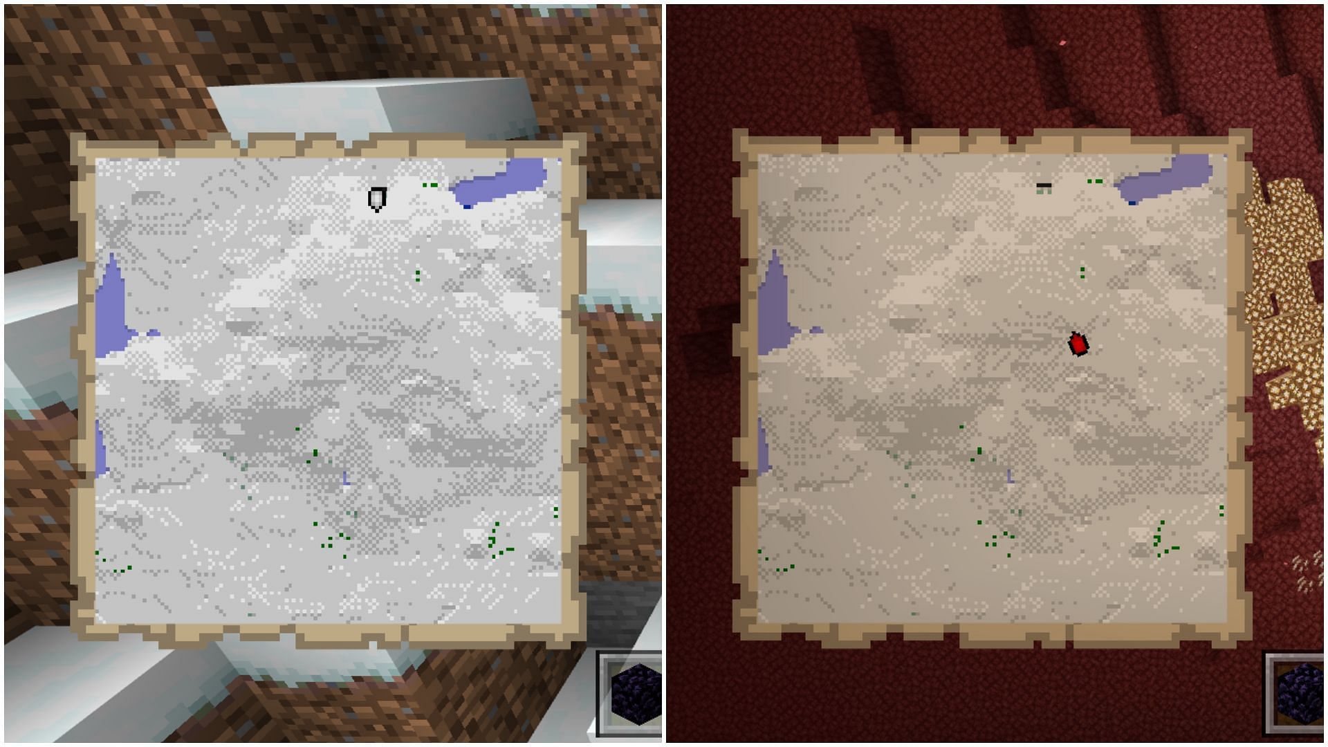 Minecrafters can see themselves moving forward in the Overworld map when they move into the Nether, and vice versa (Image via Sportskeeda)