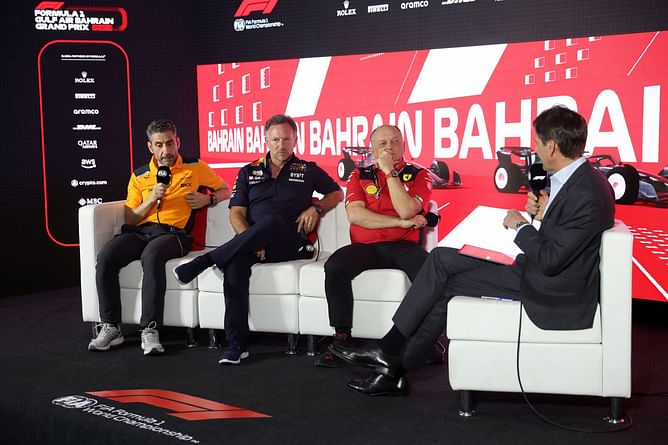 Watch: Christian Horner plants a Red Bull sticker on Ferrari team principal