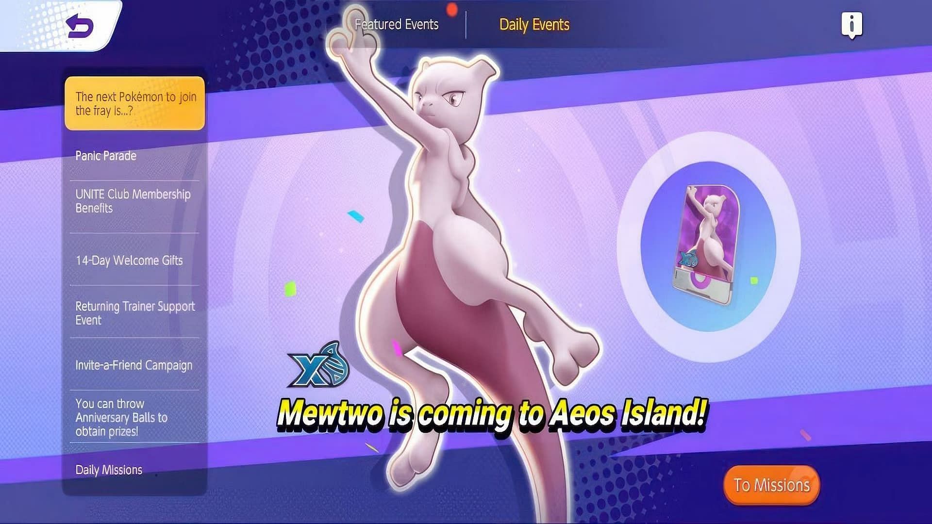 Mewtwo as seen in the Pokemon Unite event (Image via The Pokemon Company)