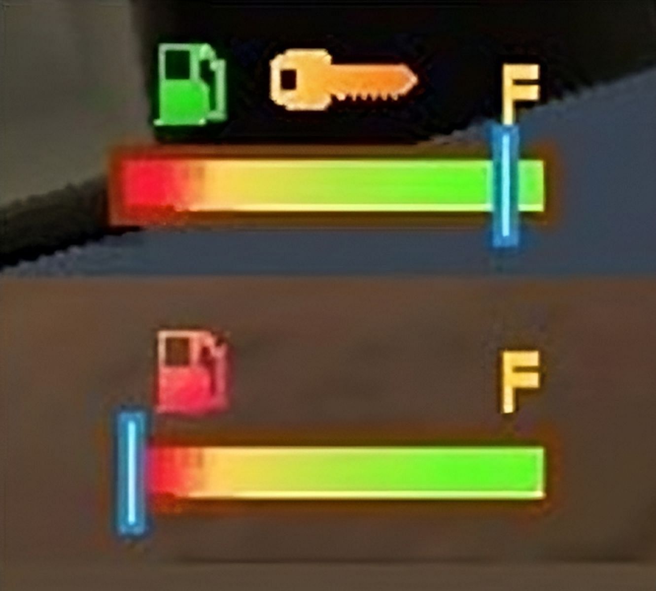 Two different examples of gasoline levels (Image via GTA Inside)