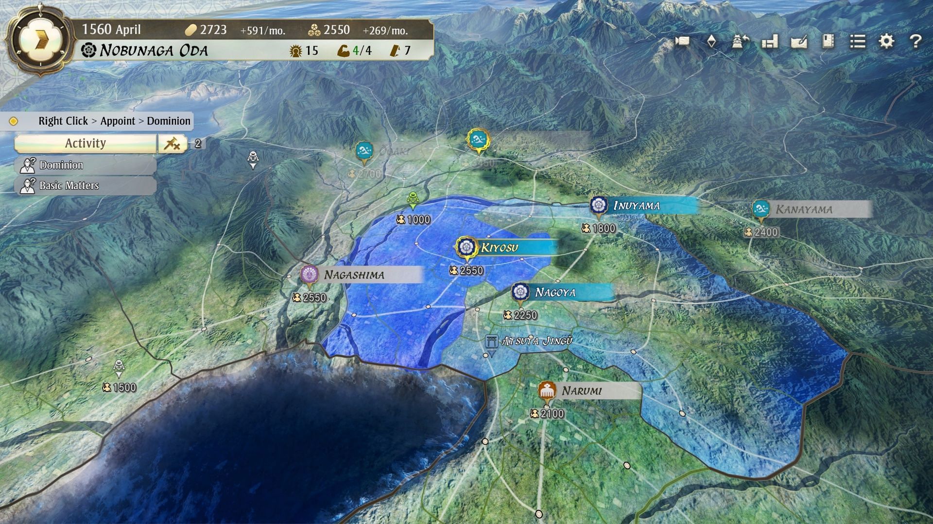 You can easily see what cities are garrisoned and defensible (Image via Koei Tecmo)