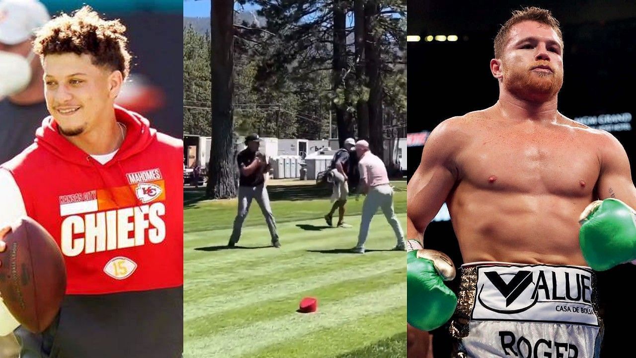 Patrick Mahomes had an hilarious moment at the Celebrity Golf Tournament in Lake Tahoe as he pretended he was going to fight Canelo.