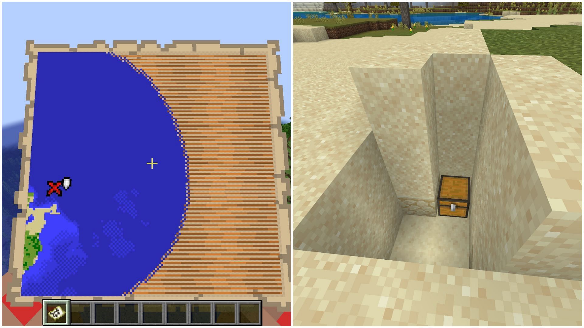If two buried treasure maps generate near a single chest, both will point to the same one in Minecraft (Image via Sportskeeda)