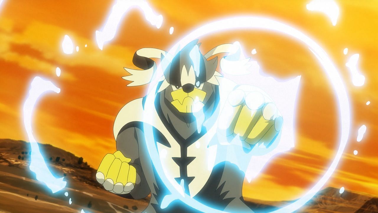 Urshifu using its signature move, Surging Strikes, in the anime (Image via The Pokemon Company)