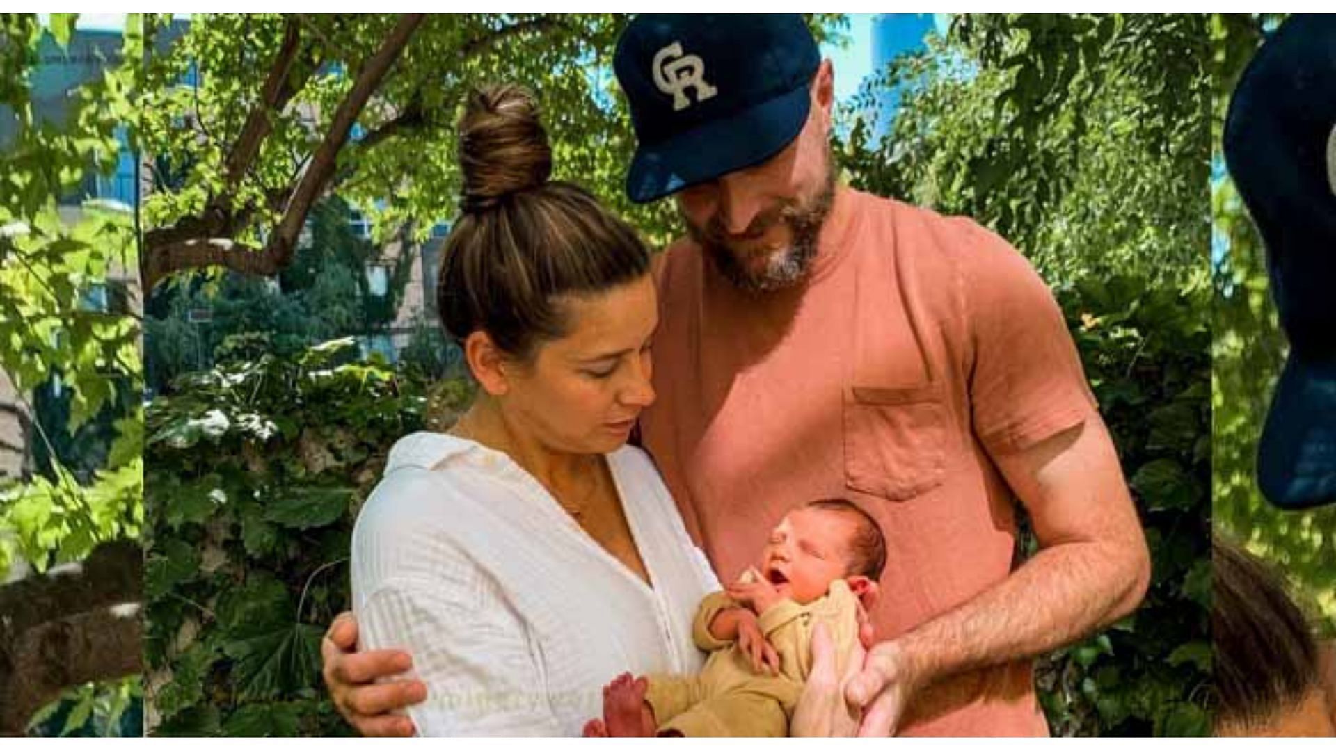 Rocco Baldelli and his wife with their baby daughter