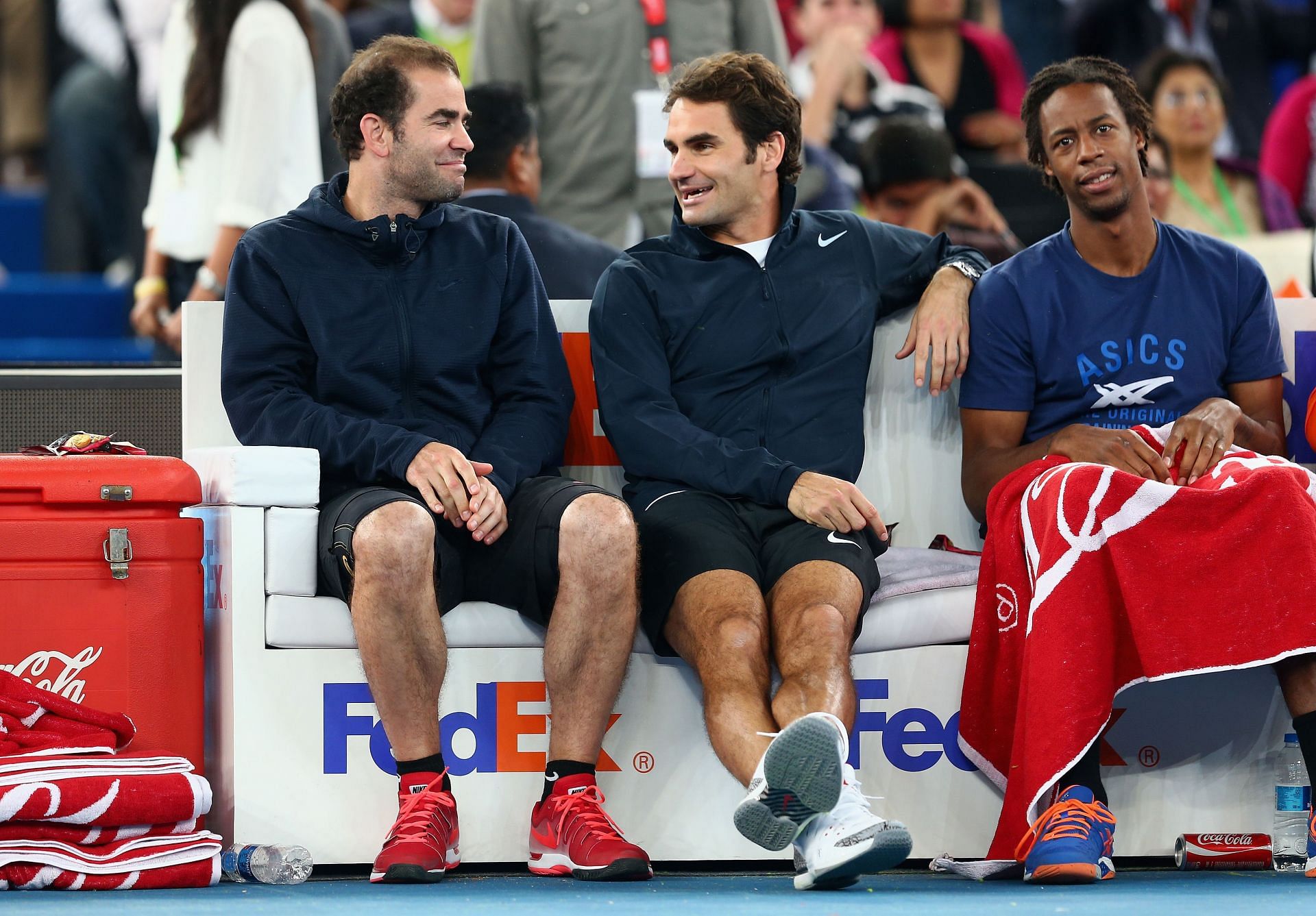 Pete Sampras and the Swiss legend converse at the International Premier Tennis League