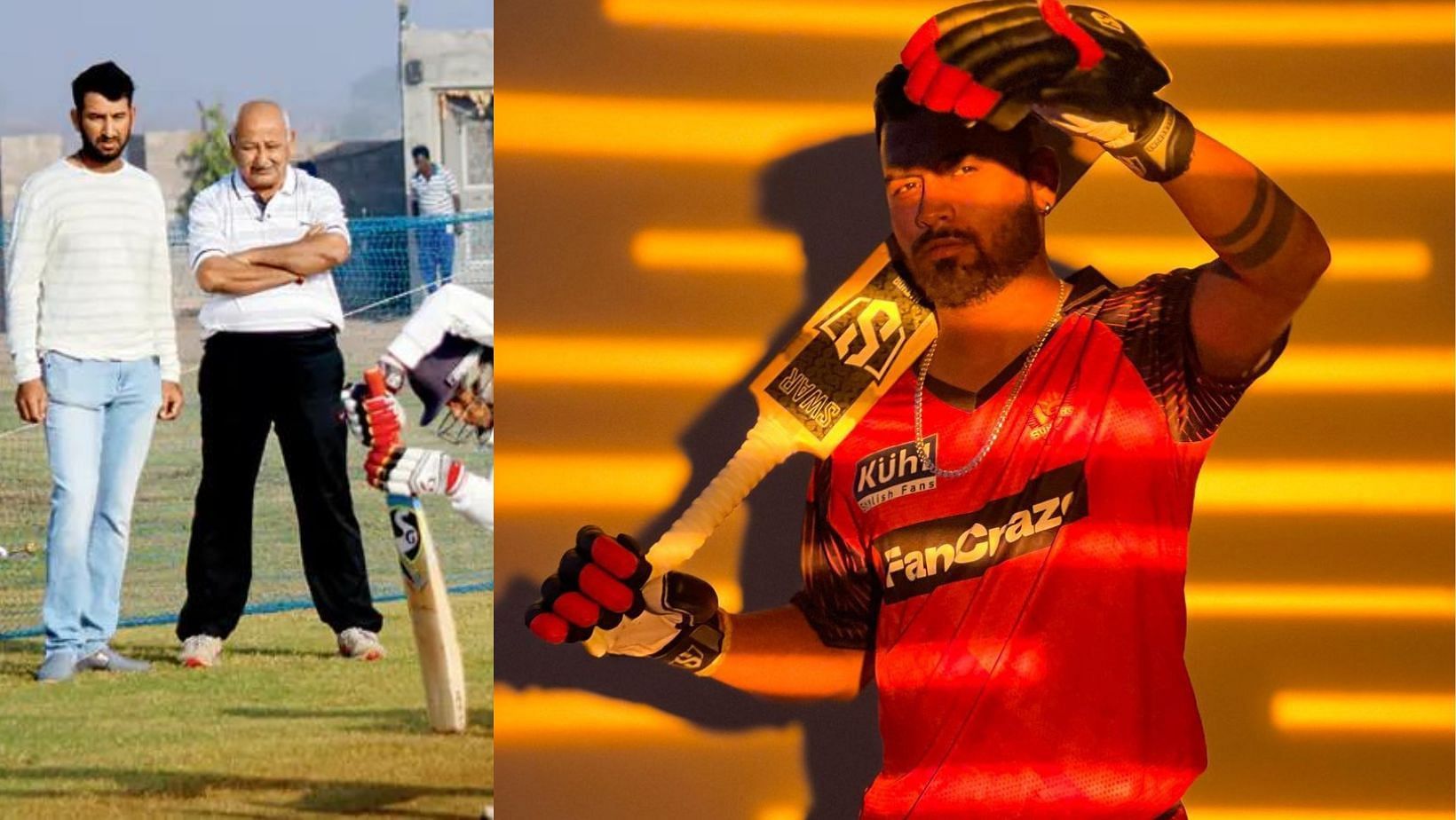 Cheteshwar and Arvind Pujara at their academy (L, Mid-day) and Samarth Vyas (R, Instagram).