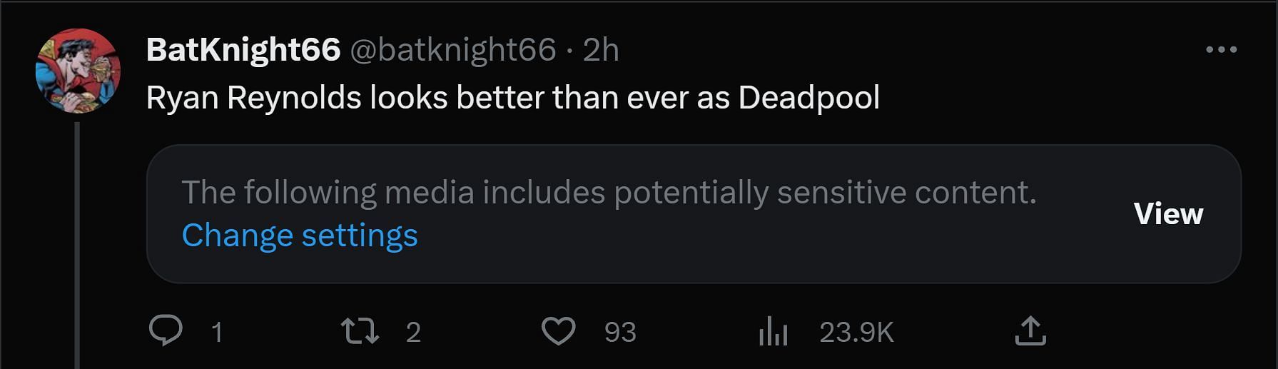 A tweet reply to Discussing Film&#039;s post about the new Deadpool suit (Image via Twitter)