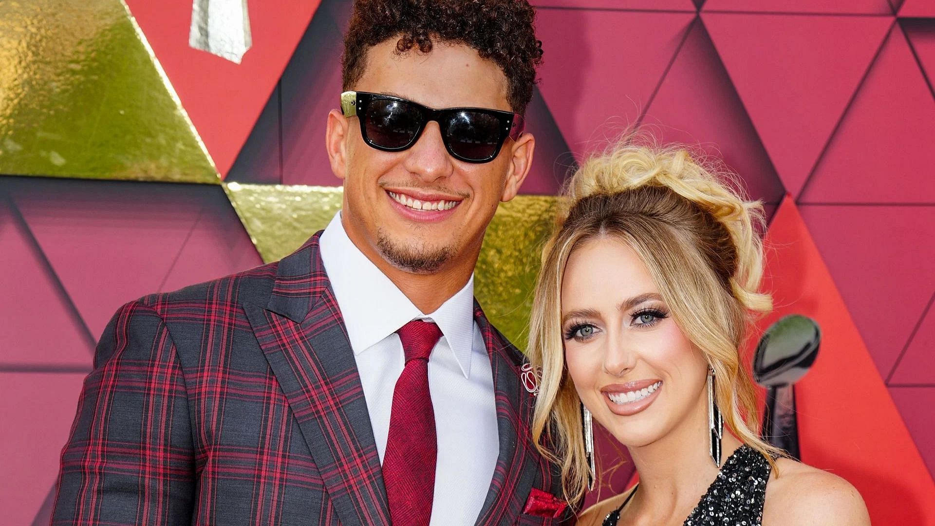 Patrick and Brittany Mahomes walking the red carpet at the Kansas City Chiefs ring ceremony at Union Station on June 15, 2023 in Kansas City, Missouri.
