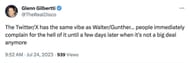 Glenn Gilbertti's recent tweet about the Twitter X change