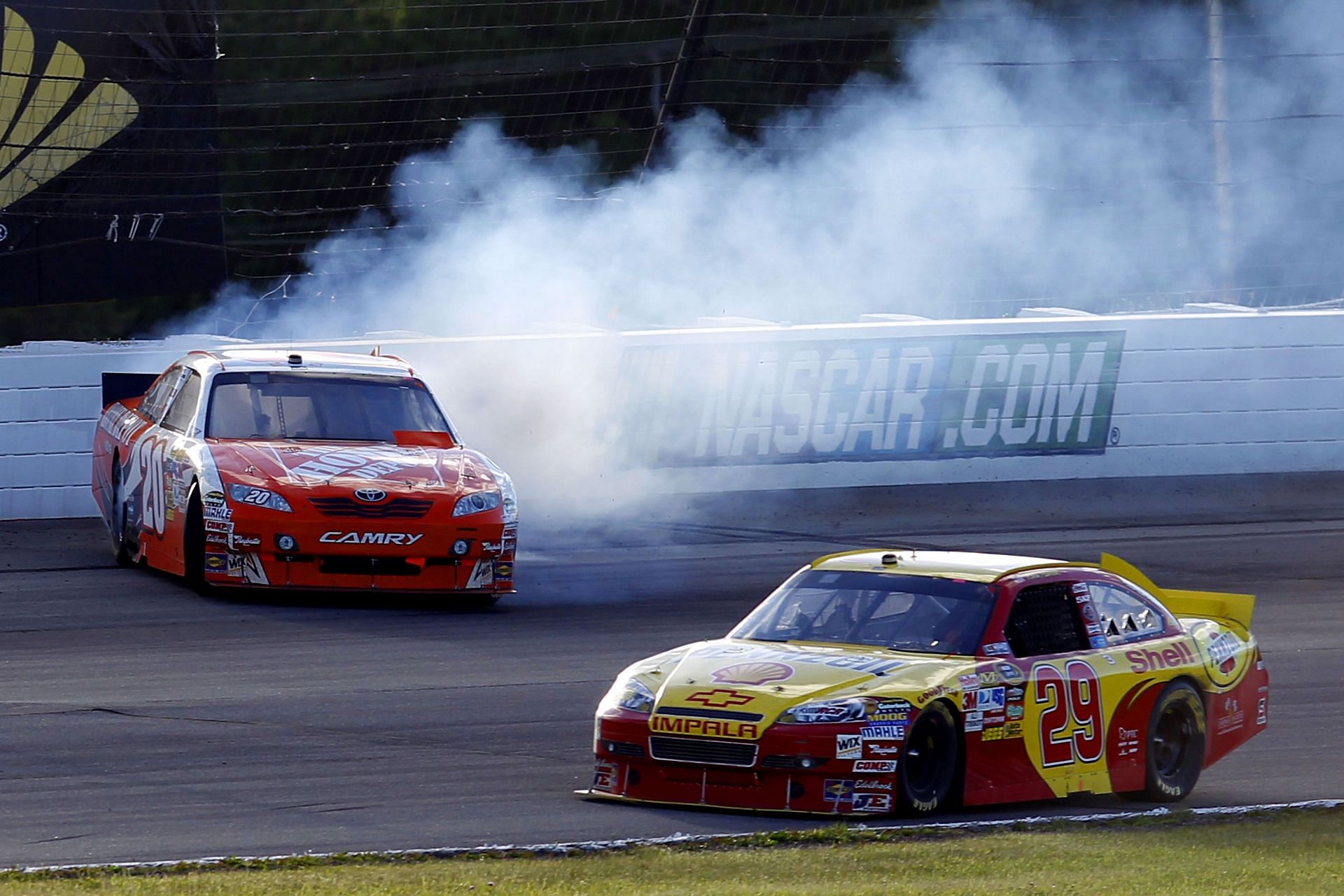 Kevin Harvick spinning Joey Logano at Pocono Raceway