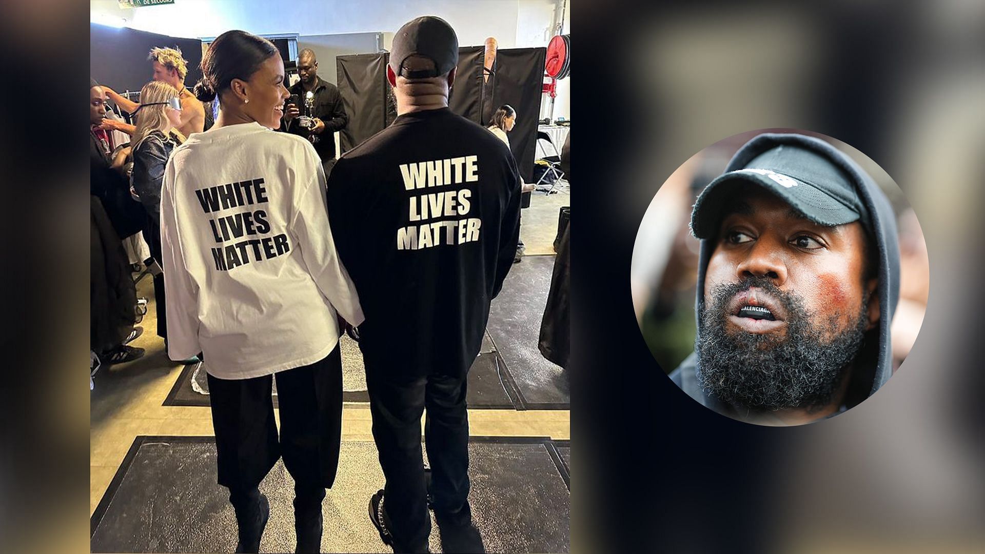 Kanye West was part of another controversy when he wore a &#039;White Lives Matter&#039; t-shirt at Paris Fashion Week, October 2022 (Image via Getty)