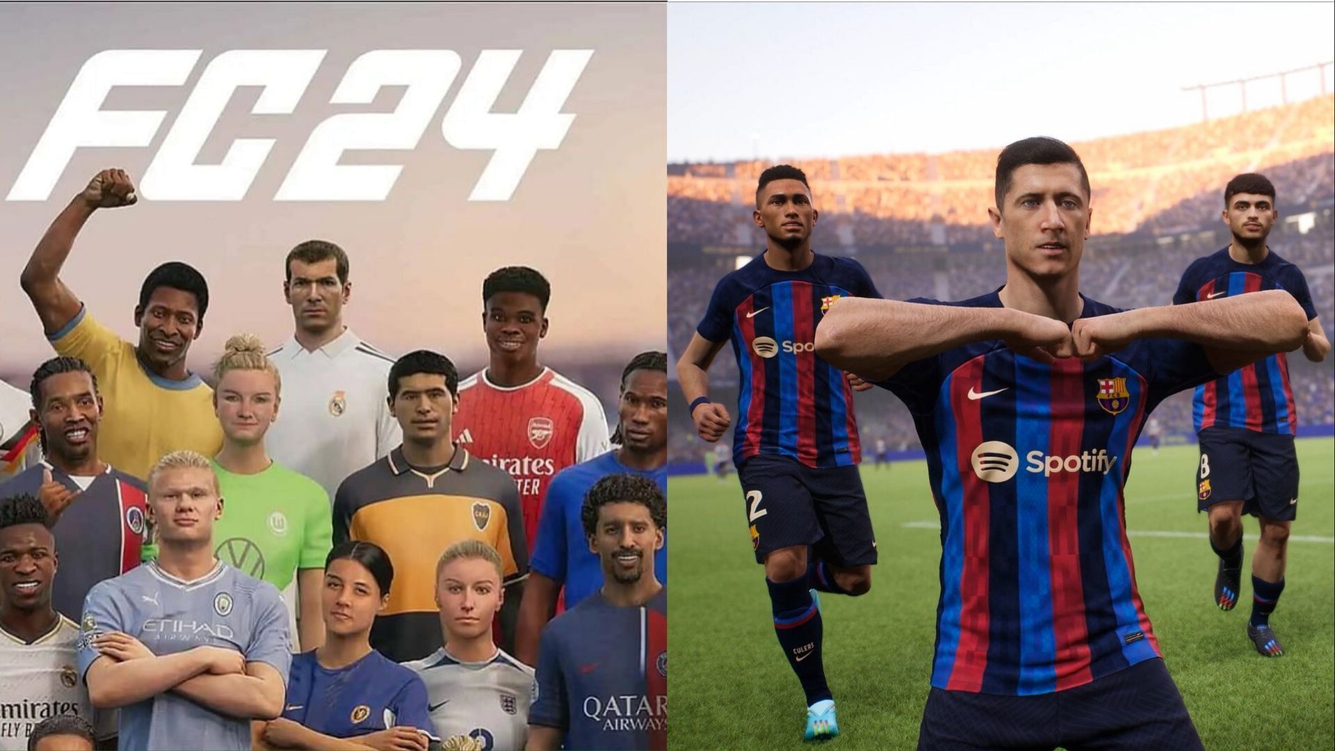FC Barcelona will likely be present in EA Sports FC 24 (Images via EA Sports, Konami)