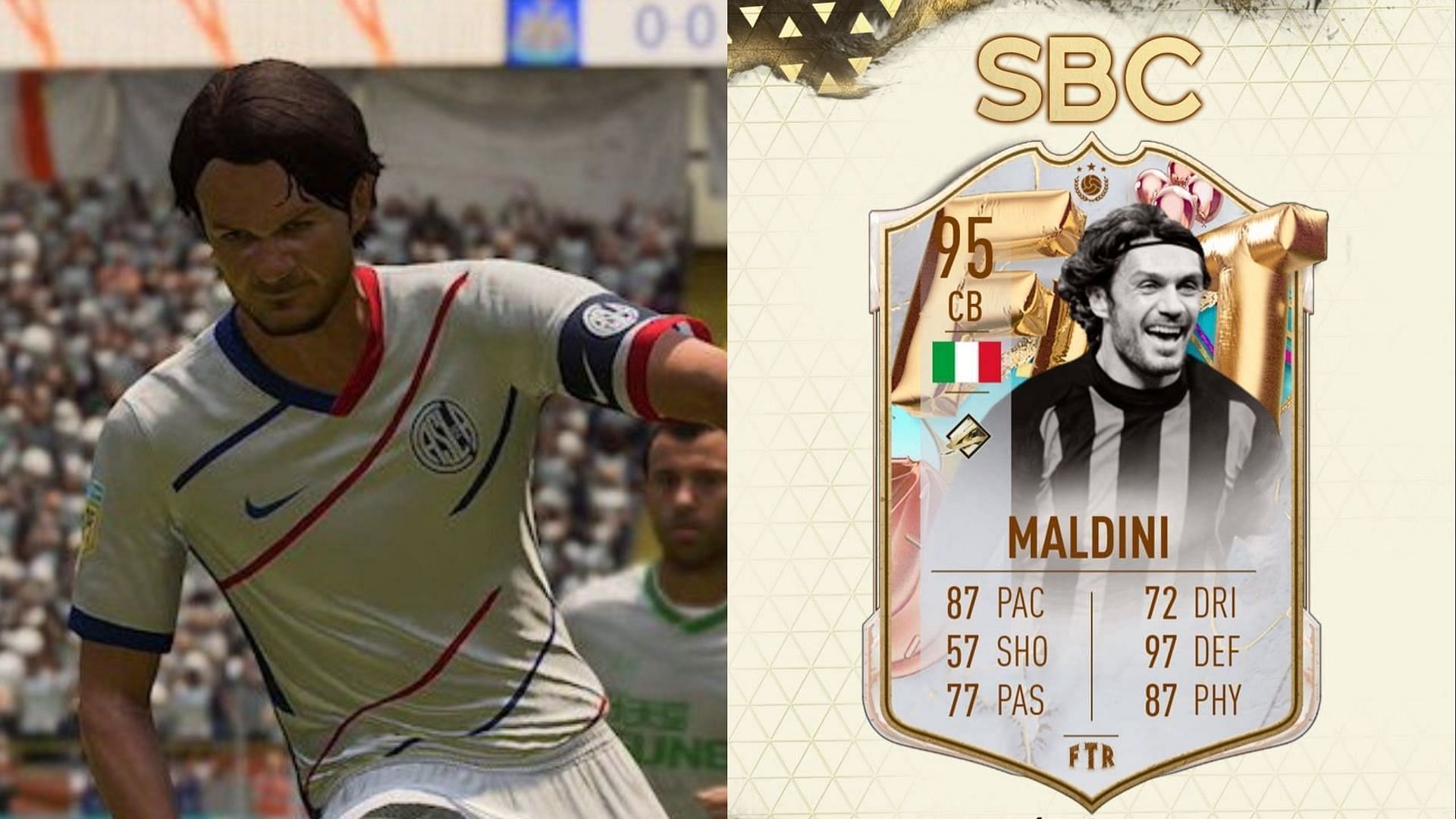 The Maldini FUT Birthday SBC is now available (Images via EA Sports, Twitter/FTR)