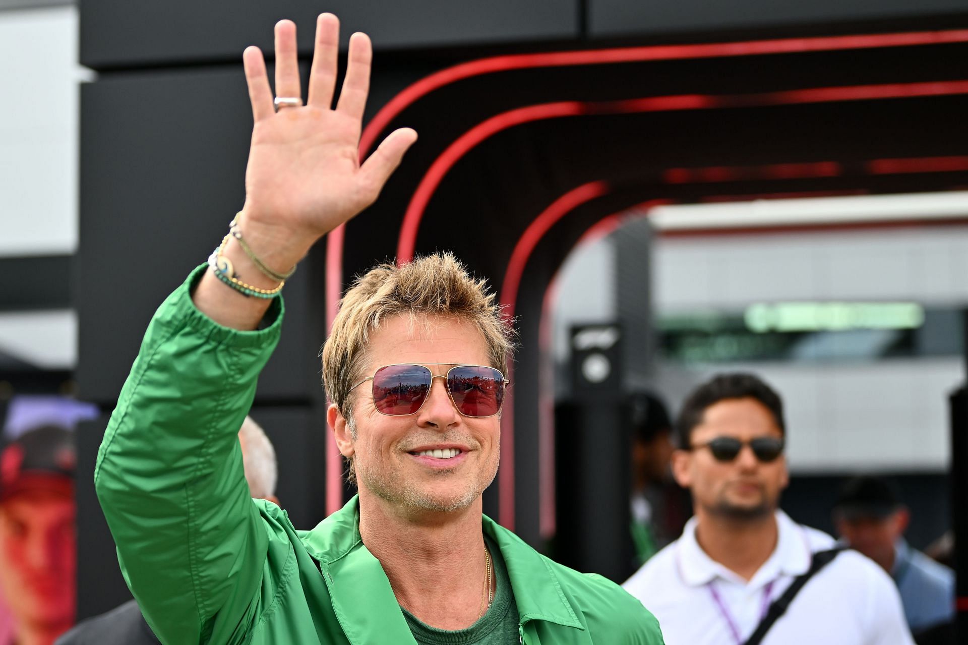 Brad Pitt at the F1 paddock during the British GP (Photo by Dan Mullan/Getty Images)