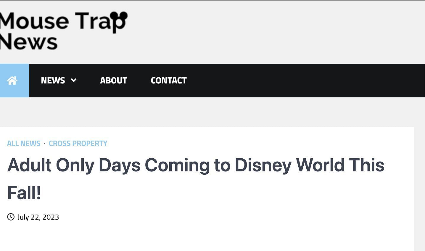 Mouse Trap News is spreading rumors that the park is coming up with &quot;adult-only days.&quot; (Image via Mouse Trap News)
