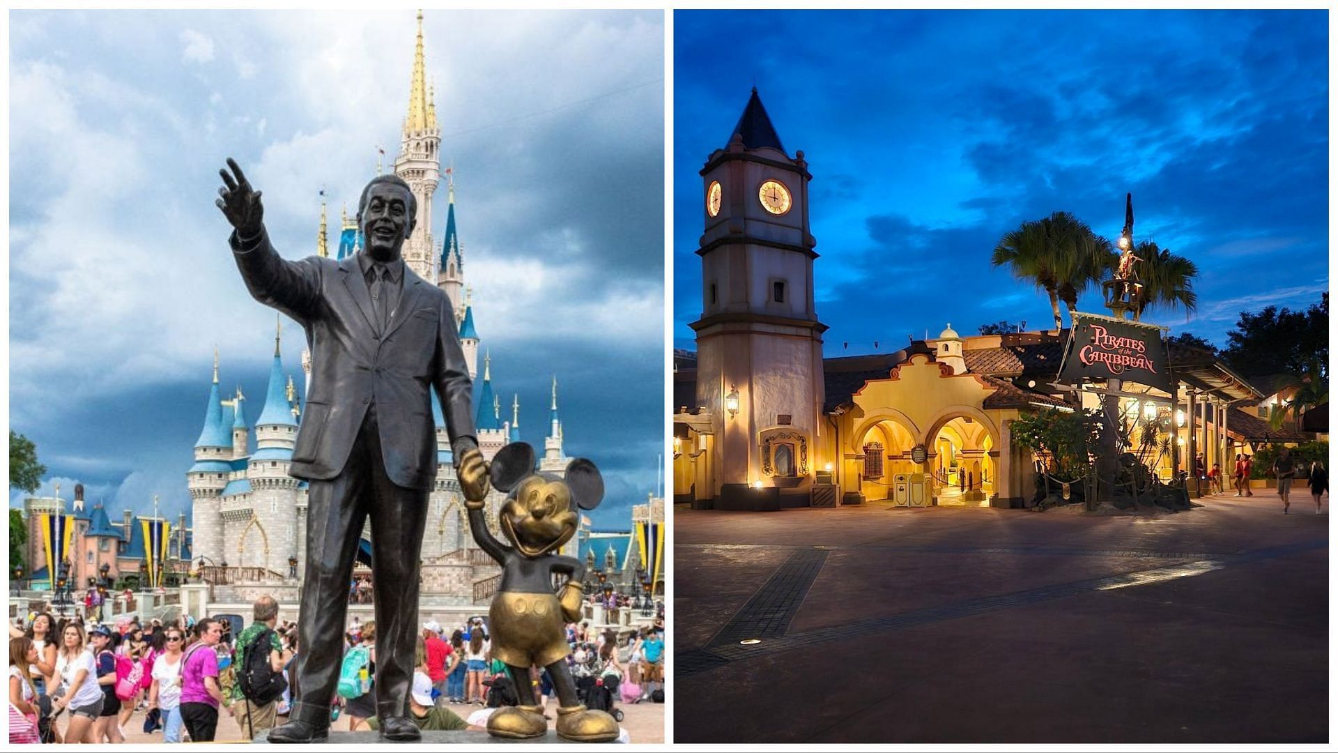 Walt Disney parks in other years Vs Walt Disney parks this summer (Image via Getty Images / Twitter / @pieps86)