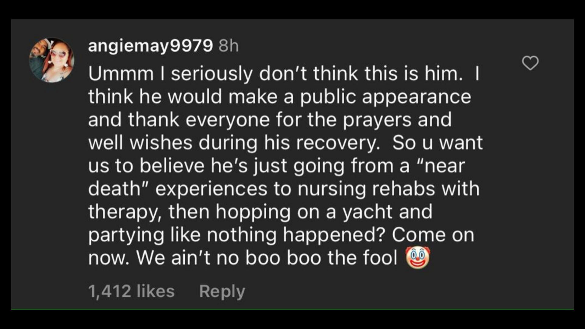 Screenshot of an Internet user remarking on Foxx&#039;s recent public appearance on a boat. (Photo via @TheShadeRoom/Instagram)