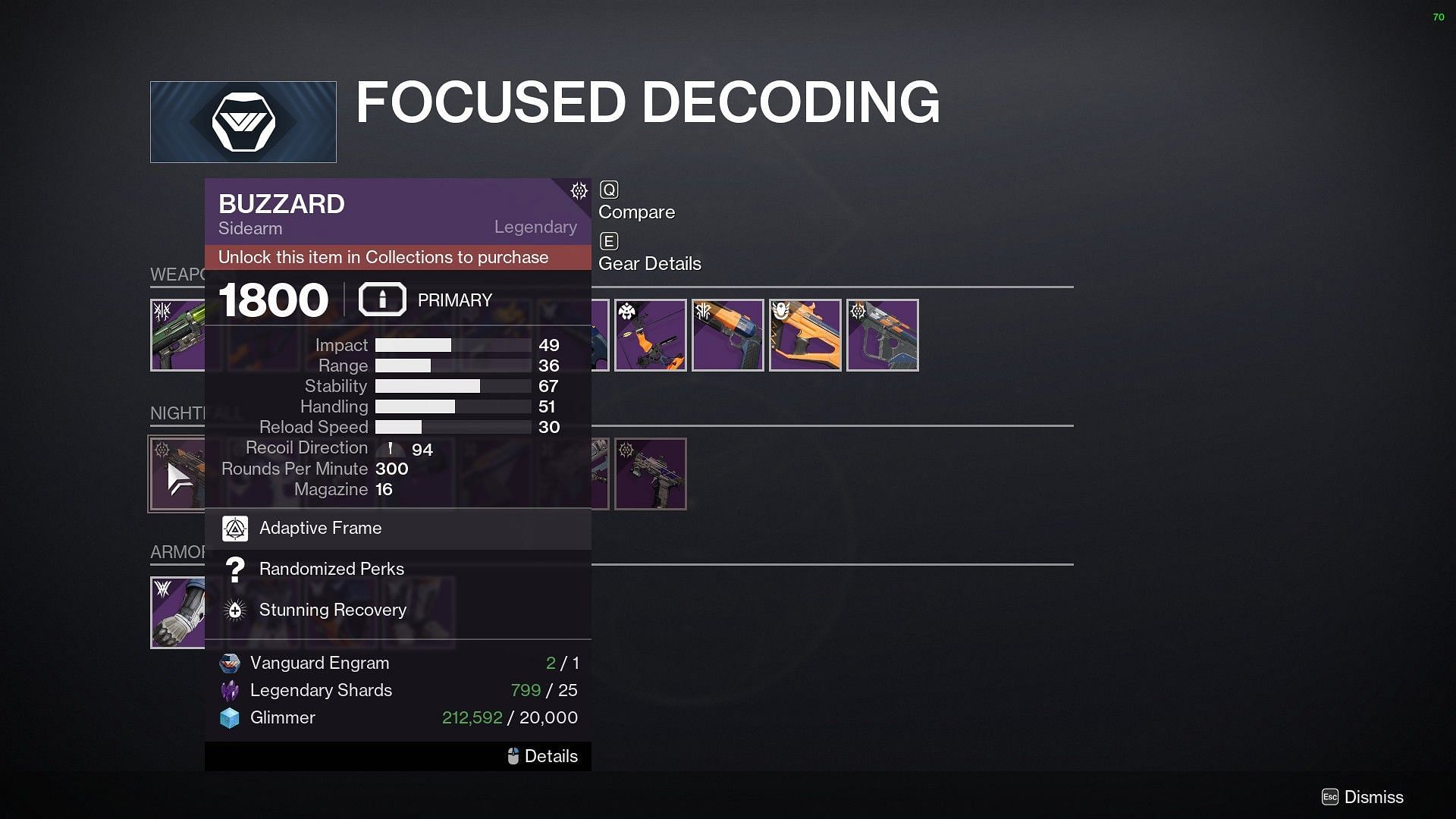 Normal Buzzard focusing (Image via Destiny 2)