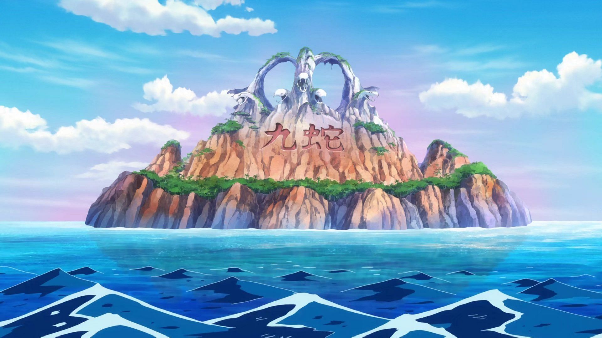 The island of Amazon Lily as seen in the series&#039; anime (Image via Toei Animation)