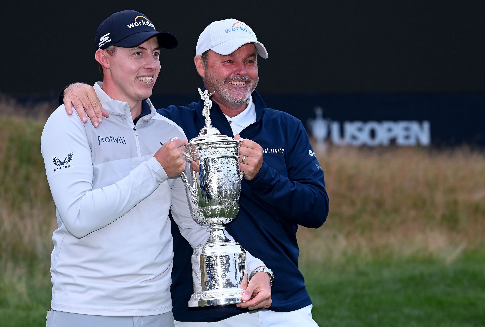 Matt Fitzpatrick and Billy Foster celebrate the 2022 US Open win