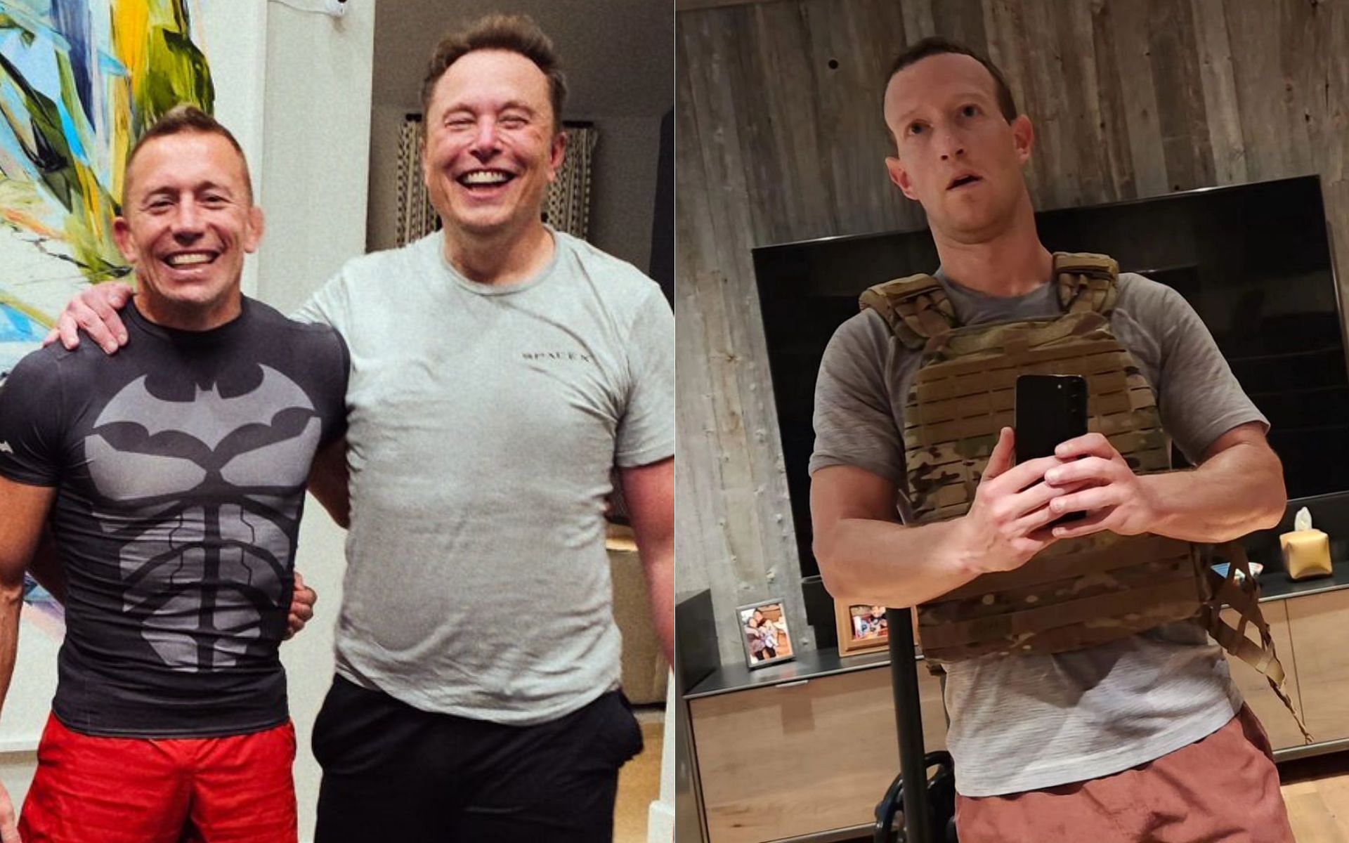 Georges St-Pierre (left) Elon Musk (center) Mark Zuckerberg (right) [Image courtesy @lexfridman on Twitter @zuck on Instagram]