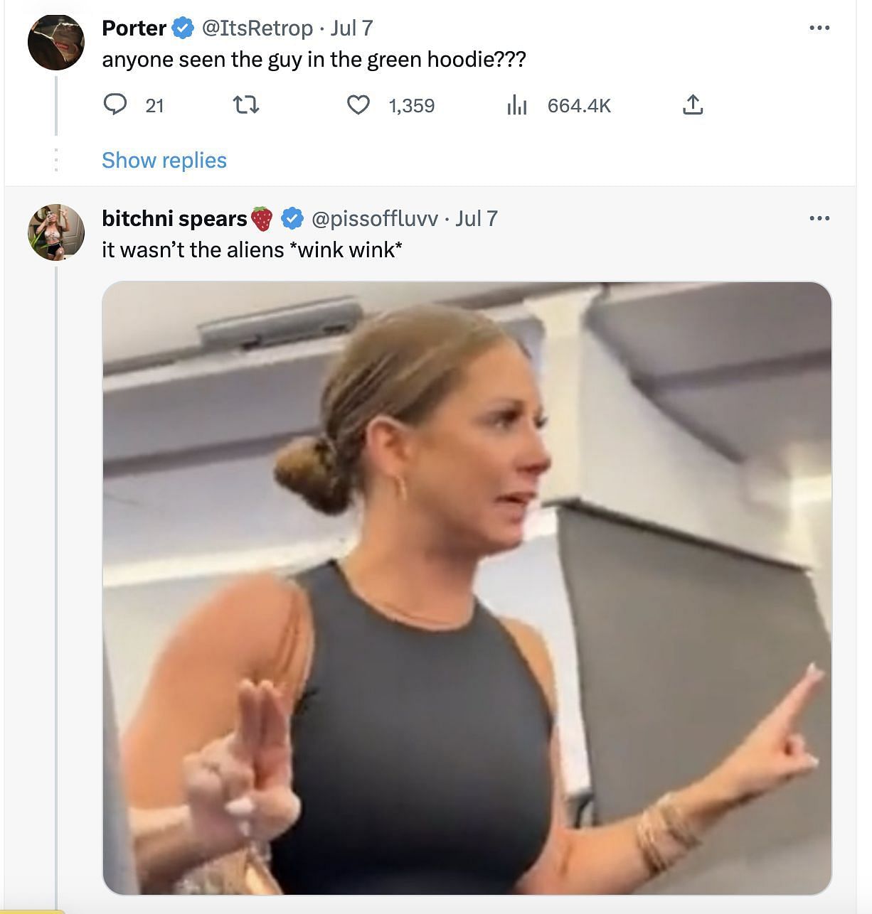 Social media users questioned the legitimacy of the rumor claiming that woman seen in the American Airlines video is missing. (Image via Twitter)