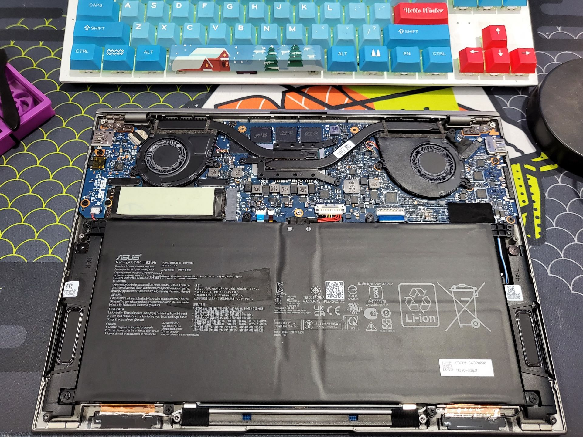 Asus S13 OLED Improved motherboard layout (Image via Sportskeeda)