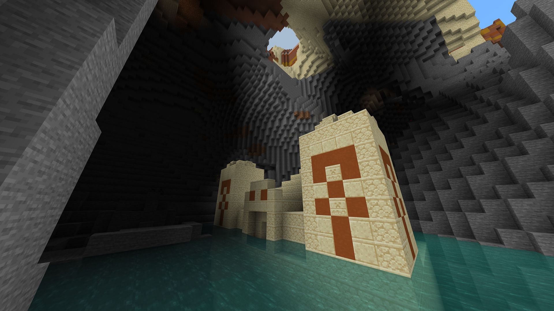 Minecraft Redditor finds a unique desert temple generated inside an open cave (Image via Mojang)