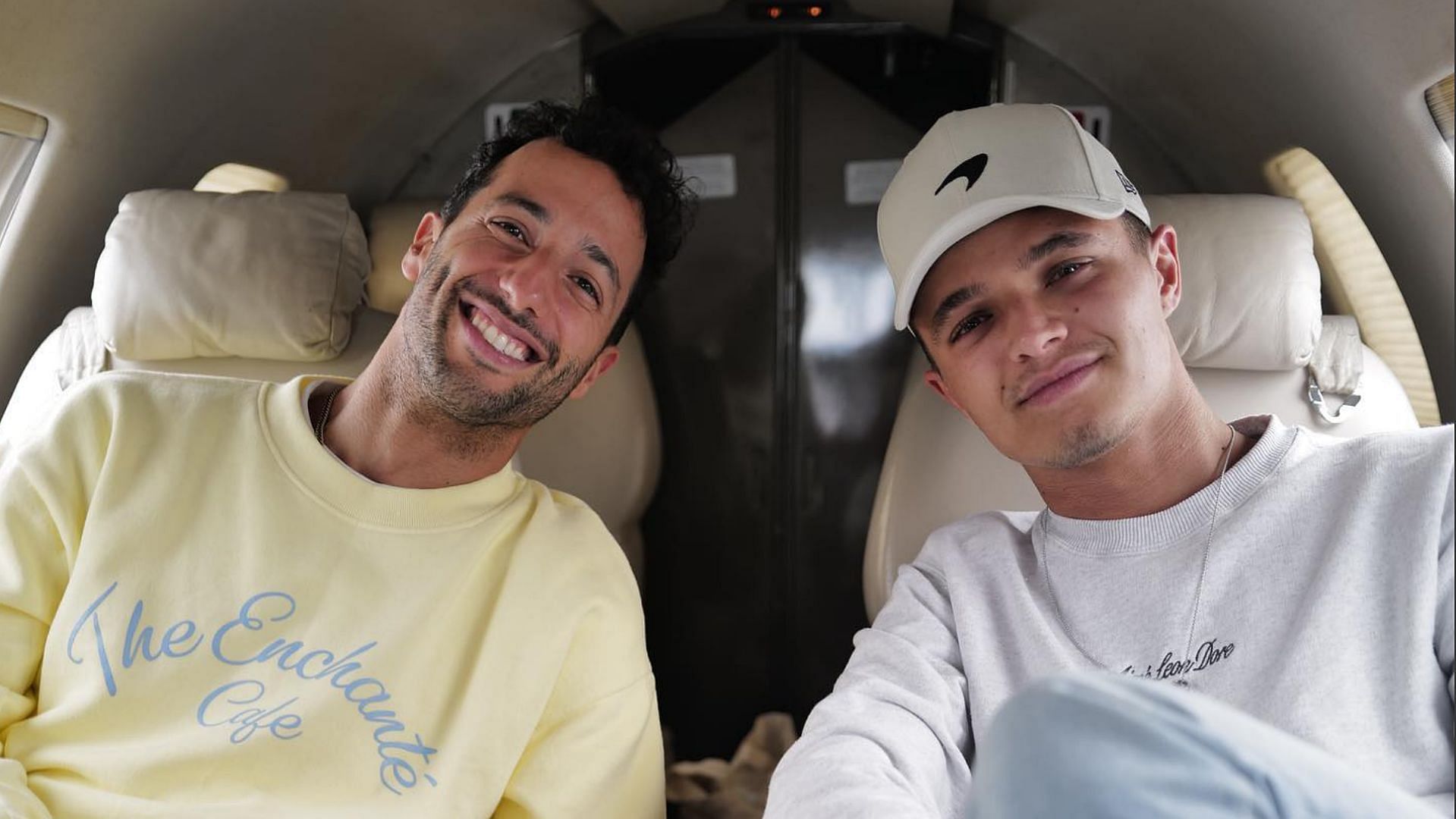 Daniel Ricciardo and Lando Norris flying together to Hungary ahead of the 2023 F1 Hungarian Grand Prix (Image via Instagram/danielricciardo)