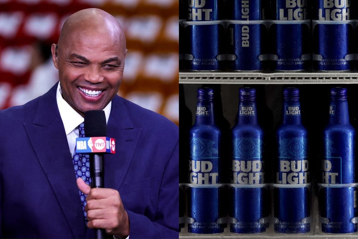 Charles Barkley and bottles of Bud Light beer. 